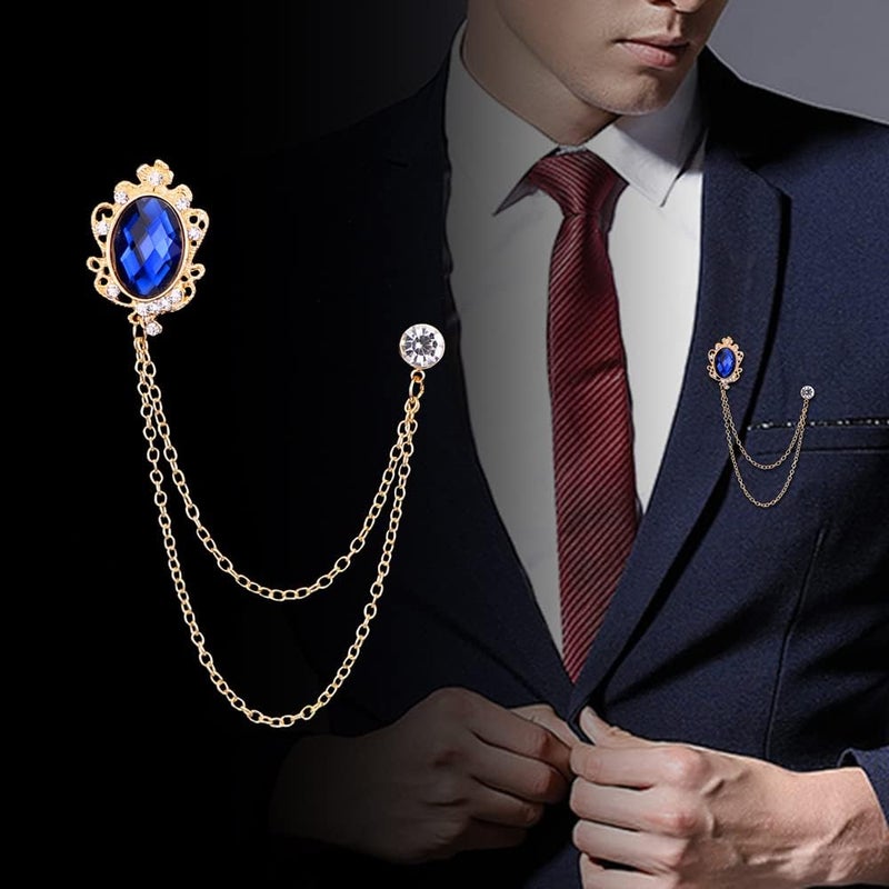 GUAFEIH Men's Gem Brooch Lapel Pin Badge Hanging Chains Collar Brooches Pin for Career Suit Tuxedo of Shirts Tie Hat Scarf for Boyfriend Father Birthday - Image 4